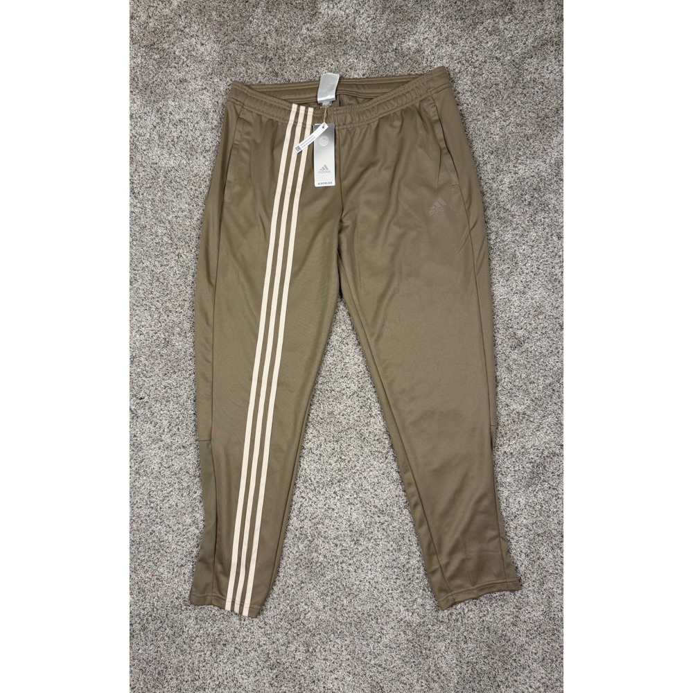 Adidas Aeroready Tiro Track Pants Khaki  Brown Tan 3-Stripe Joggers Womens L NEW